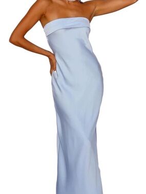 Strapless Light Blue Maxi Dress